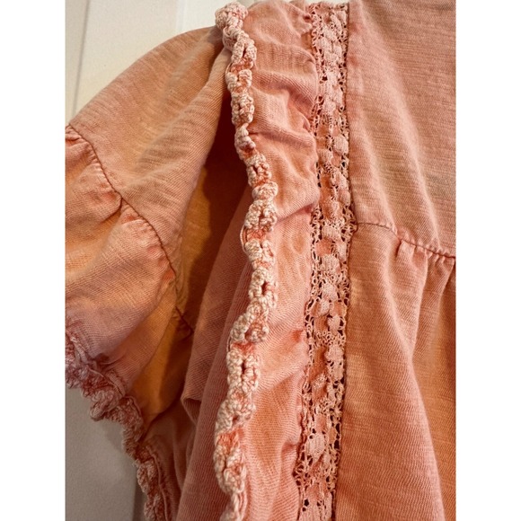 Free People XS Peach Ruffled‎ Short Sleeve Blouse - Picture 9 of 9